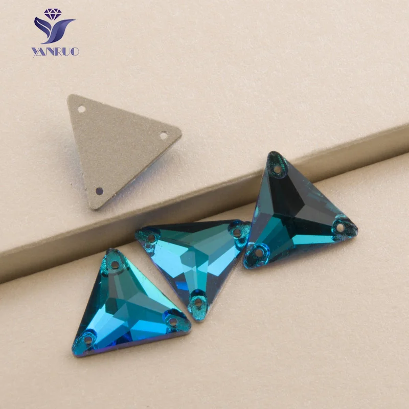 Blue Zircon YANRUO 3270 треугольник 16 мм 22 мм все цвета пришитые камни стеклянные кристаллы стразы лучшее качество камни для одежды - Цвет: Blue Zircon