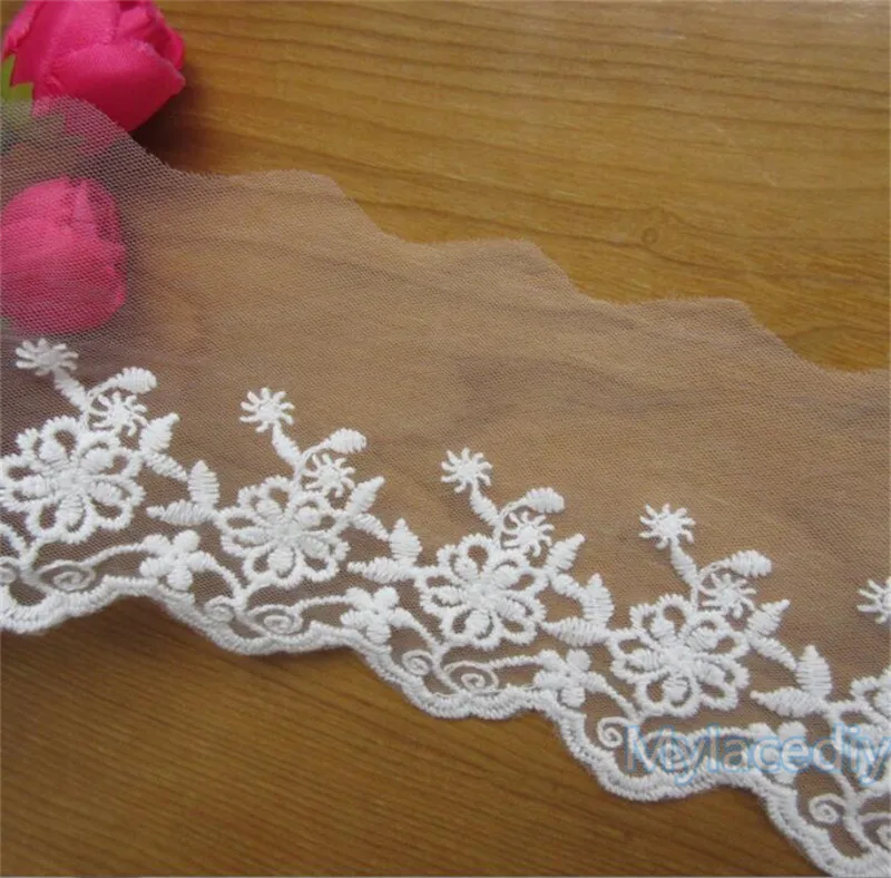2 ярдов/партия хлопок цветок Сетчатое вышитое кружево обрезанная лента