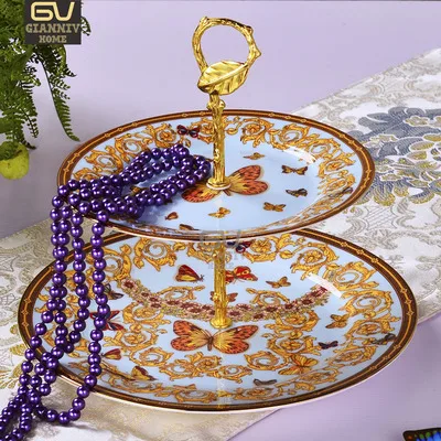 Двухслойные тарелки в европейском стиле из костяного фарфора тарелка для торта