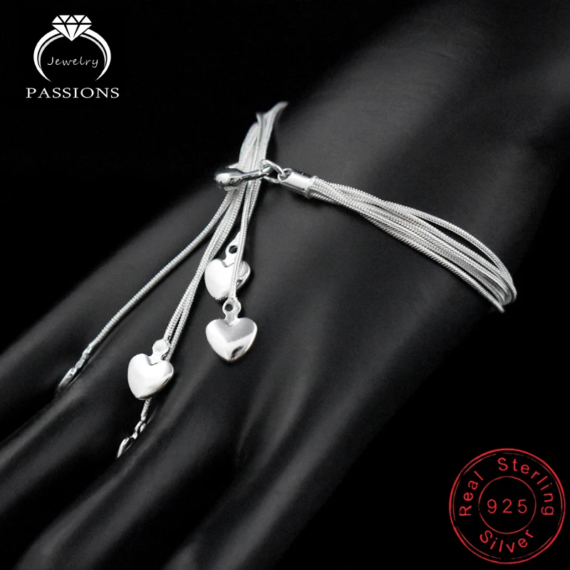 Hot Fashion 925 Sterling Silver Multilayer Long Tassel Love Heart Maxi Pendant Necklace Bracelet Jewelry Set Women Luxury Gift | Украшения