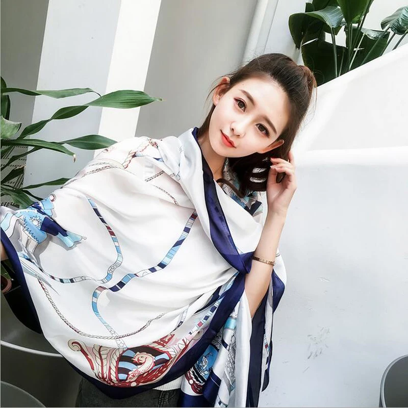 

Summer Sunscreen Scarf Female Printing Sun Protection Long Shawl Dual-purpose Travel Seaside Beach Towel Fashion Tippet H3049