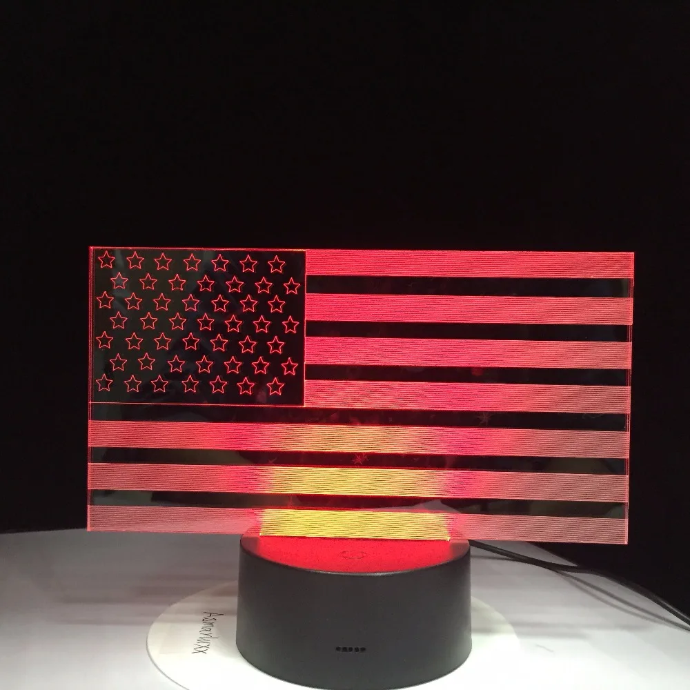 Американский флаг полосы Форма настольная лампа 7 цветов Изменение USB Украшения в
