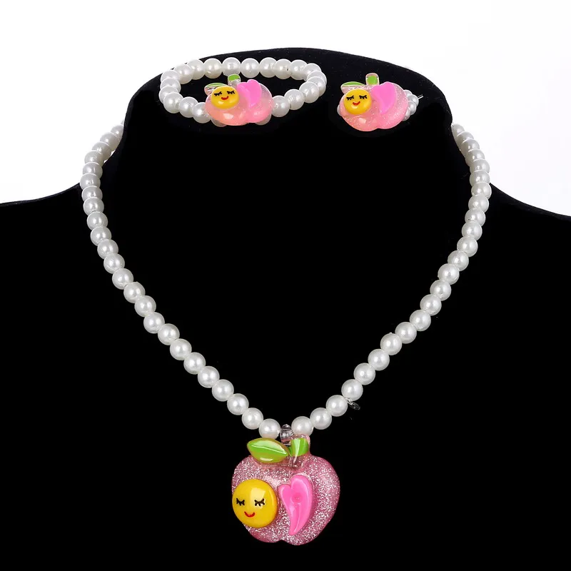 Детский кулон Apple ожерелье браслет кольцо акриловый комплект ювелирных изделий с