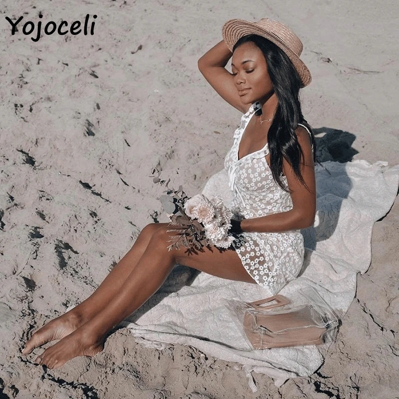 Летнее кружевное Цветочное платье Yojoceli 2019 женское сексуальное пляжное в стиле