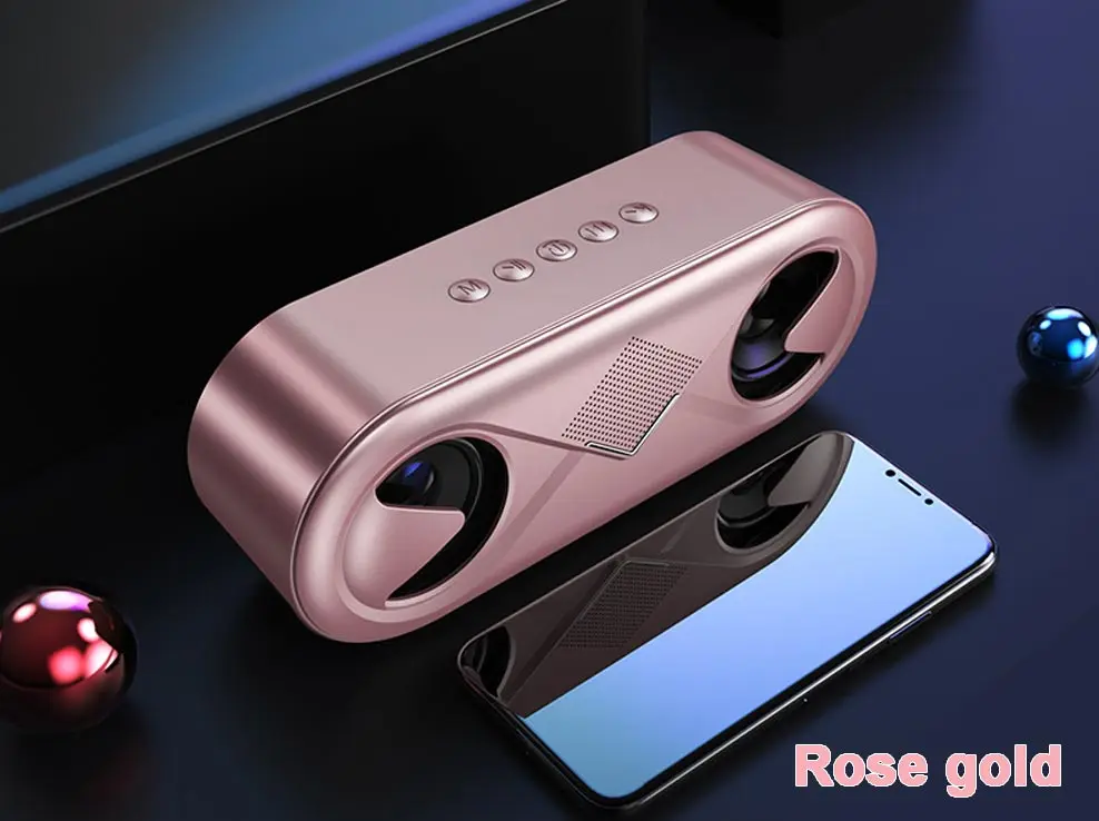 Rose gold Беспроводной портативный Bluetooth динамик светодиодный сабвуфер 4D гарнитура для iPhone, двойные динамики громкий динамик Настольный ПК Звуковая коробка USB Mp3 музыкальная колонка - Цвет: Rose gold