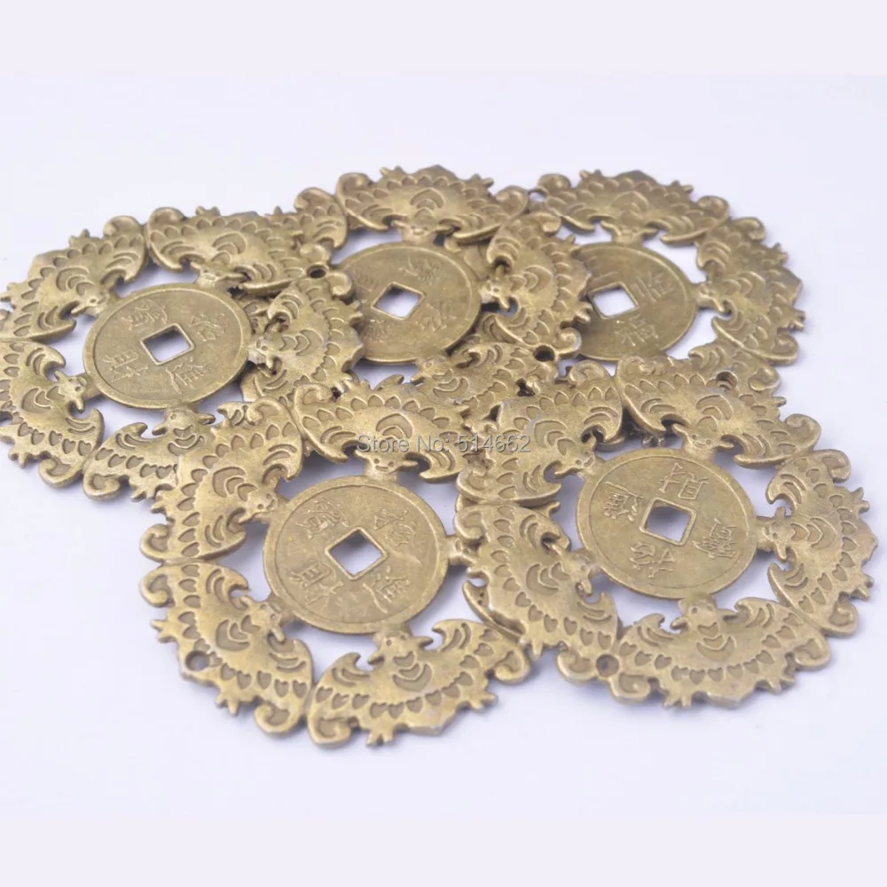 Пять больших фэншуй латунных пяти летучих мышей диаметр: 2 4 дюймов монеты I CHING
