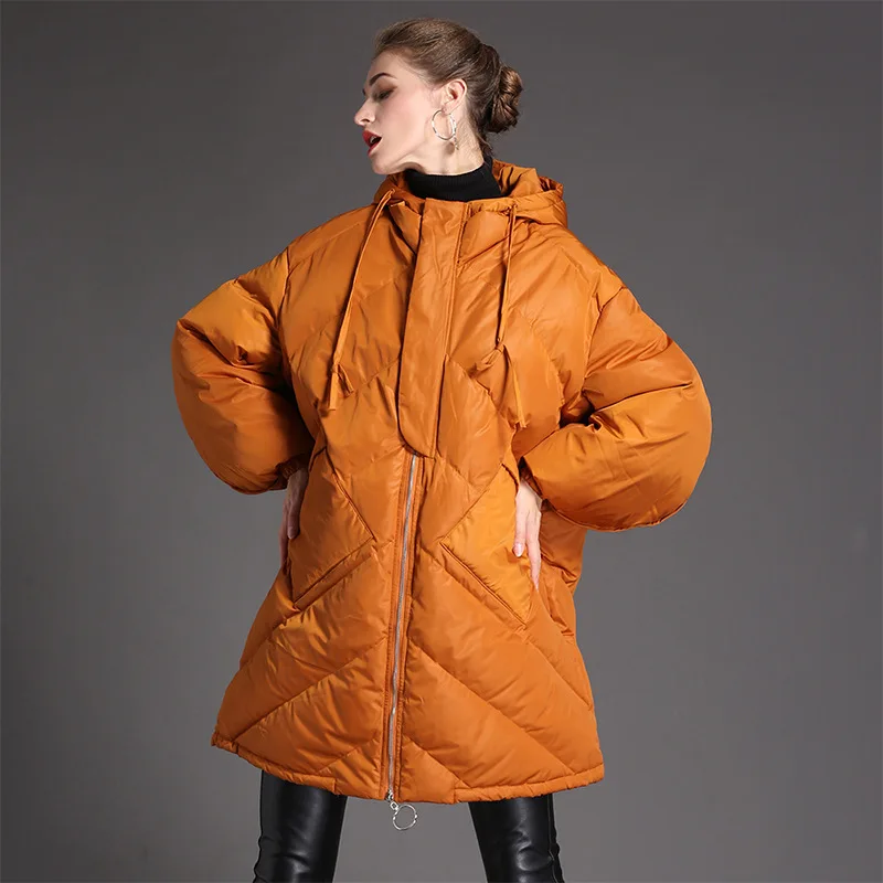 Новинка 2019 женский зимний пуховик свободный однотонный длинный большого размера