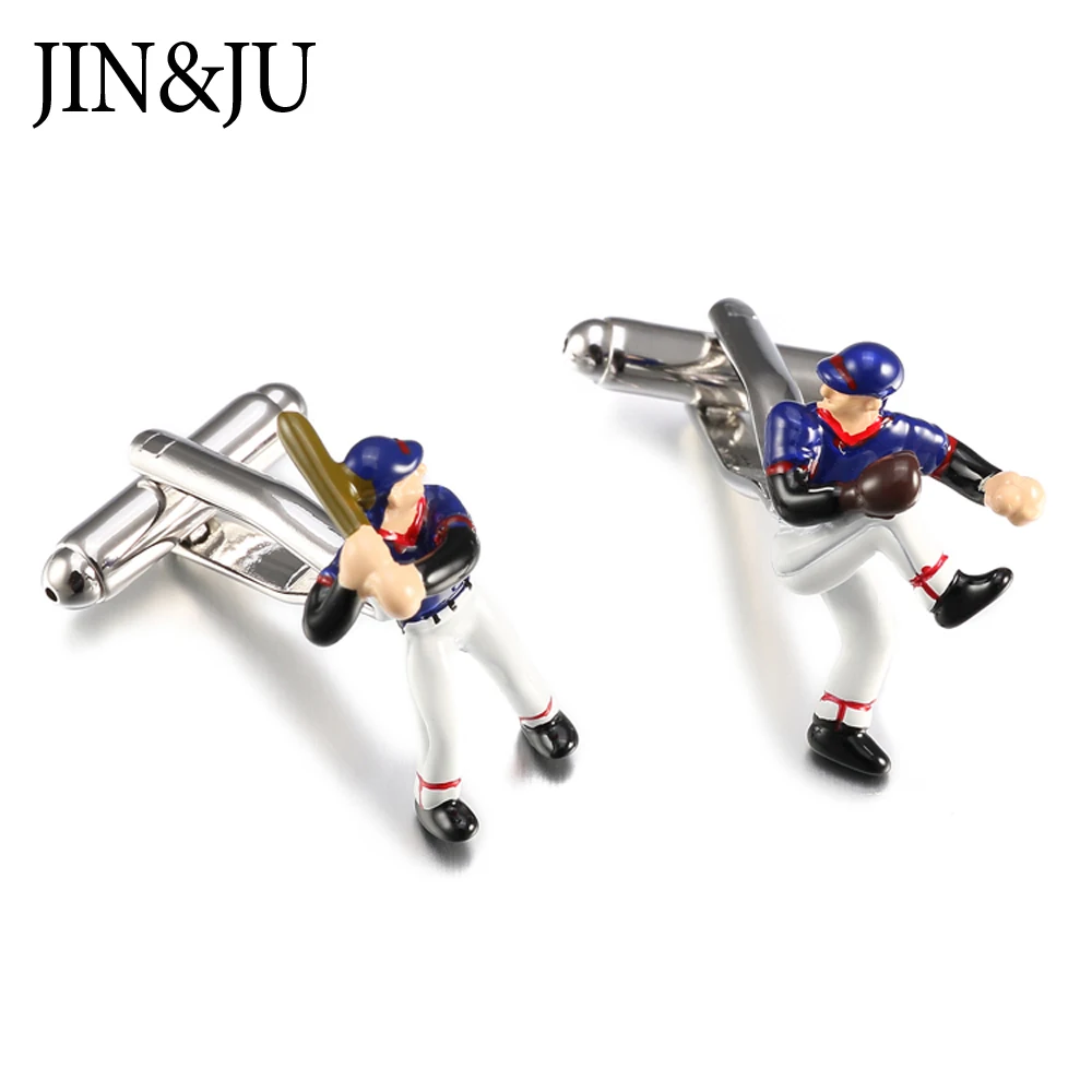 JIN& JU,, мужские бейсбольные запонки, модные, нержавеющая сталь, ручная роспись, рисунок, запонки, мужские рубашки, манжеты, Relojes