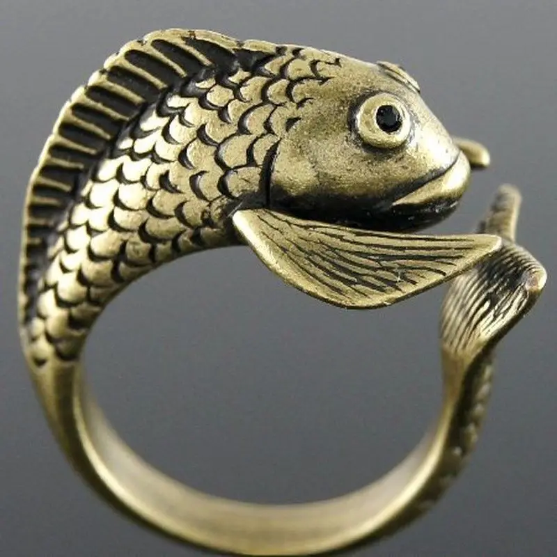 Оптовая продажа кольцо с рыбкой женское ретро для девочки полированное животное