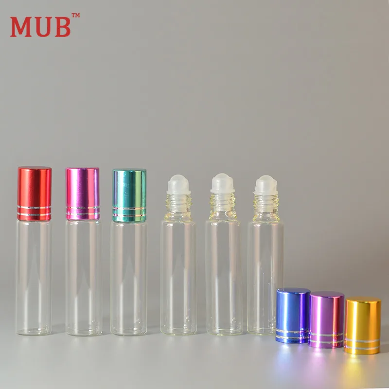 

MUB - 10ml 50pcs/lot Glass Perfume Bottle Roller Ball For Essential Oils Empty Container Refillable Bottles With Aluminum Cap