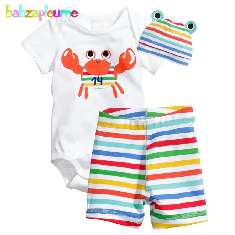 3PCS/0-18Months/Summer Newborn Rompers For Baby Girls Boys Clothes Cartoon Cute Bodysuit+Shorts+Hats Infant Clothing Sets BC1090 | Детская