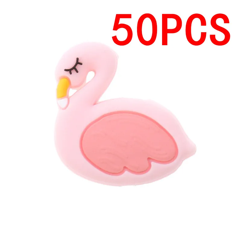 Flamingo Pink 50 шт Единорог жемчужные бусы силиконовые бусины-прорезыватели игрушки ребенок Diy животного грызунов комплект Еда Класс силиконовый Прорезыватель для зубов шарик-грызунок силиконовые бусины - Цвет: Flamingo Pink