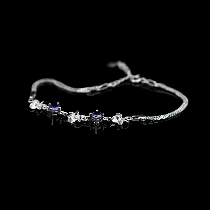 Newest Fashion 925 Sterling Silver Windmill Jasmine Flower Charm Bracelets Purple Cubic Zirconia Elegant Bracelet Women Jewelry | Украшения