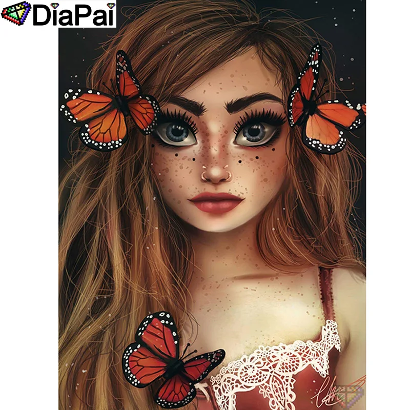 DIAPAI 100% квадратная/круглая дрель 5D DIY Алмазная картина &quotБабочка красота&quot