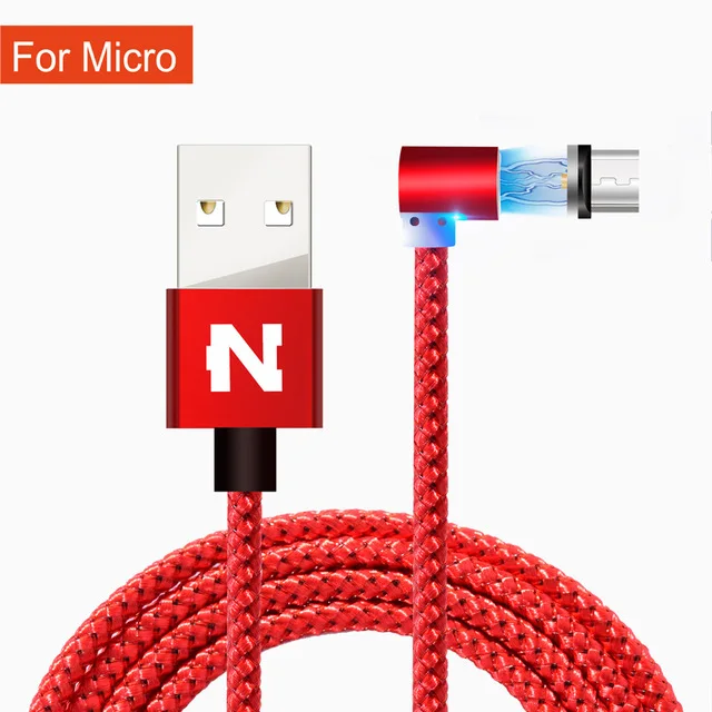 Red For Micro 90 градусов магнит светодиодный светильник кабель для iPhone 6 6s 7 8 Plus X XS MAX XR 5 5SE USB Micro type C Зарядка для samsung S8 S9 зарядное устройство - Цвет: Red For Micro