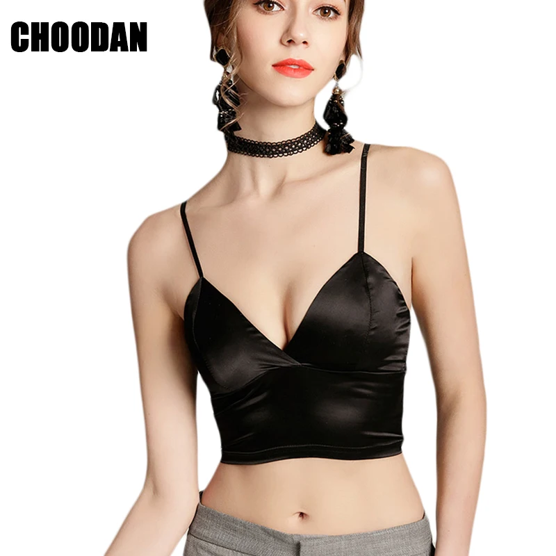 Кроп Топ женский атласный без рукавов с глубоким V образным вырезом|top camisole|deep v neck