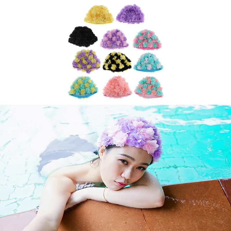 Нейлоновая ретро Цветочная Кепка для плавания женщин женская спортивная одежда