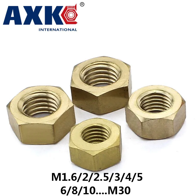 Axk 30 шт Медная гайка/медная Шестигранная гайка/Латунная гайка M1.6/2/2.5/3/4/5/6/8/10 .... m30