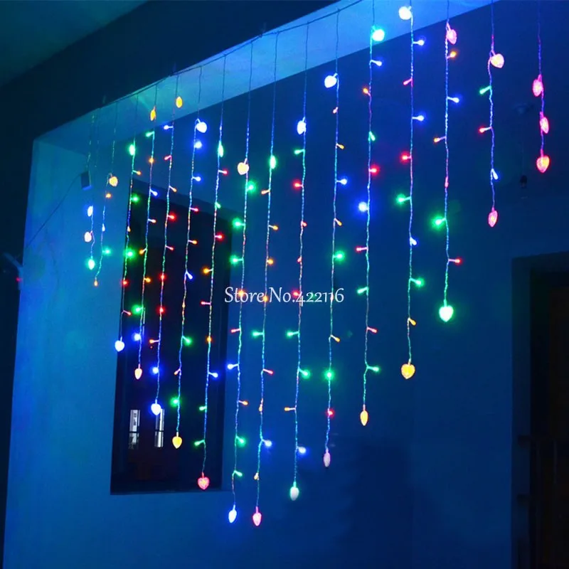 2x1 6 м сердце Форма светодиодный гирлянды Рождественские огни разноцветный