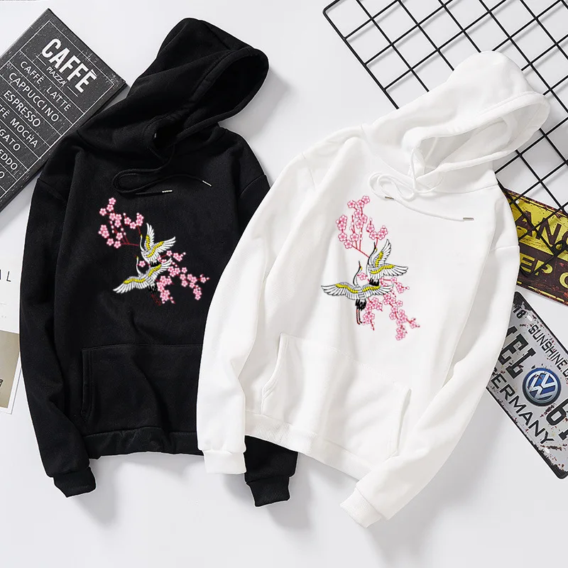 Для женщин Harajuku футболка с капюшоном Свободный пуловер модным принтом кран