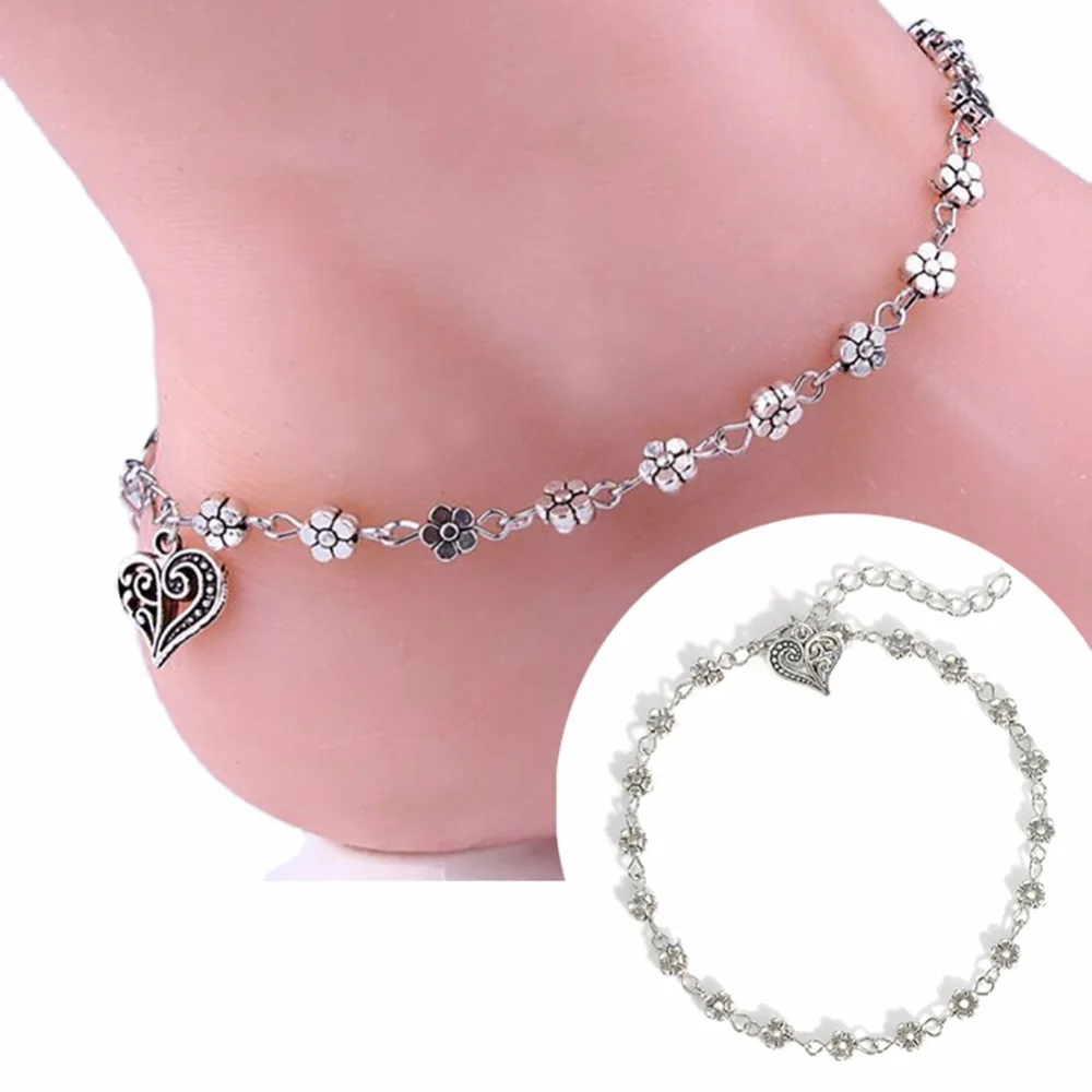 1 шт. Модный женский ножной браслет с цепочкой Слива кулон из сердца цветами #267566 |
