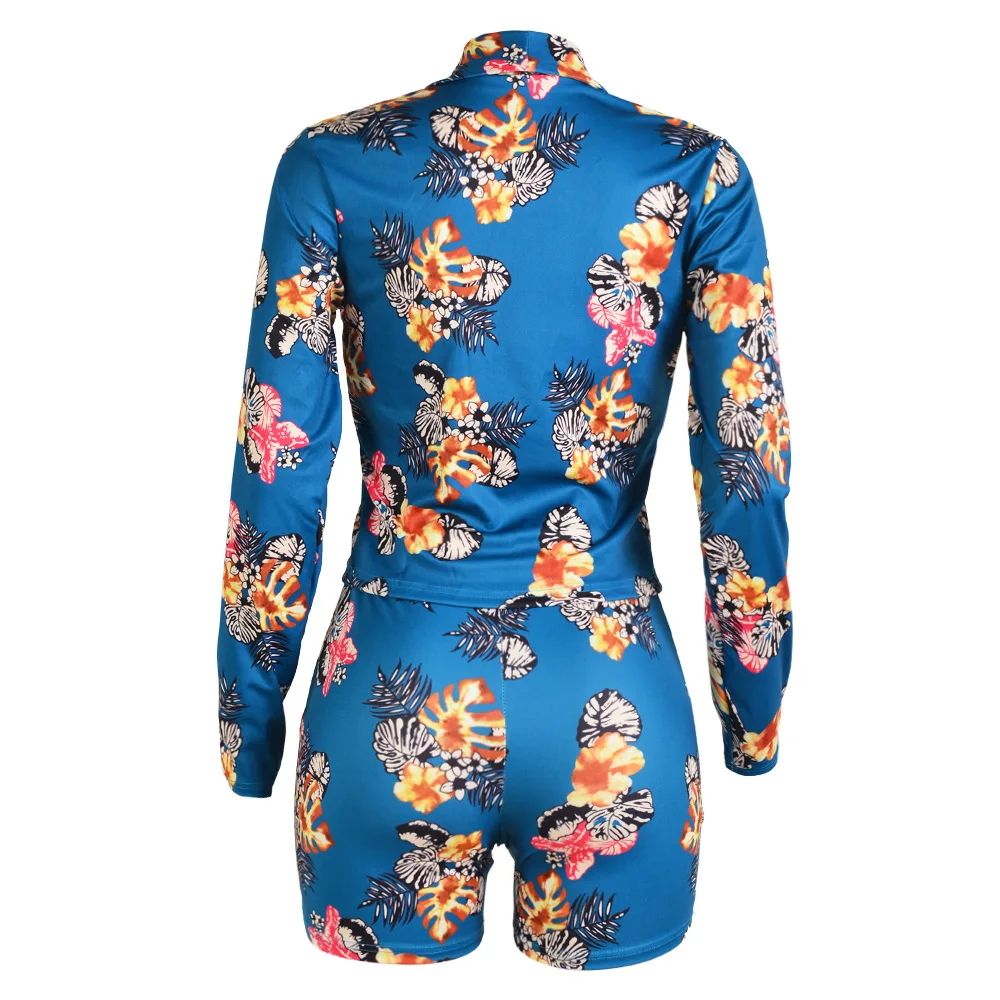 Летний комплект из двух предметов пиджак с цветочным принтом женская одежда