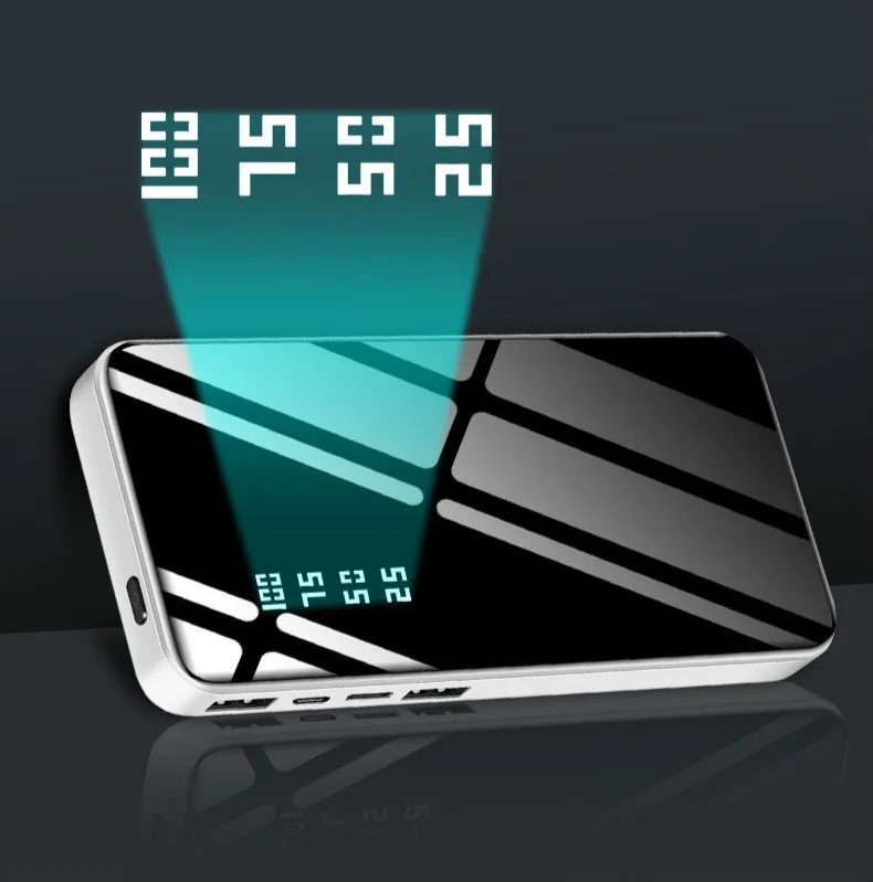 20000 мАч портативное зарядное устройство реальное зеркало ЖК дисплей двойной USB