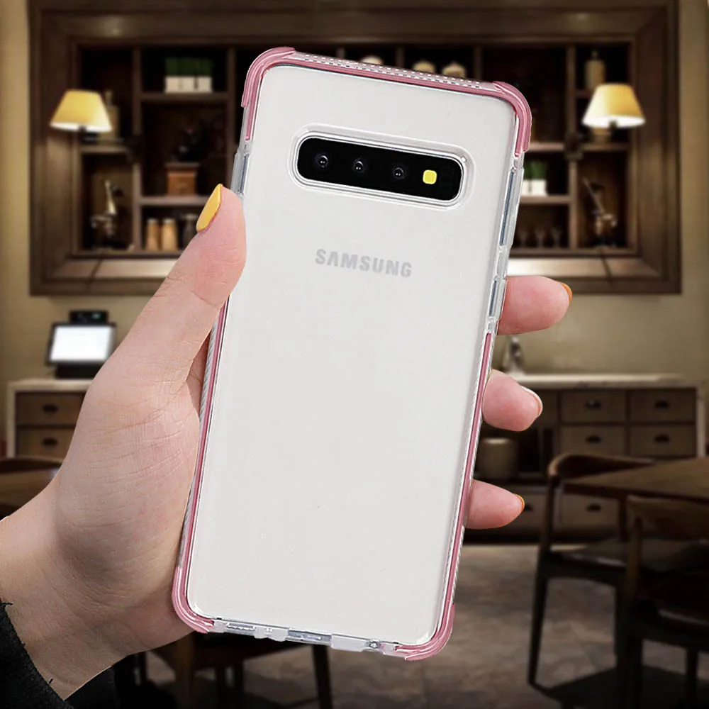 Ударопрочный Прозрачный чехол для телефона LOVECOM для samsung Galaxy S10 Plus S10 S10e Note 10 Pro, мягкая задняя крышка из ТПУ для телефона, подарок, новинка - Цвет: Pink
