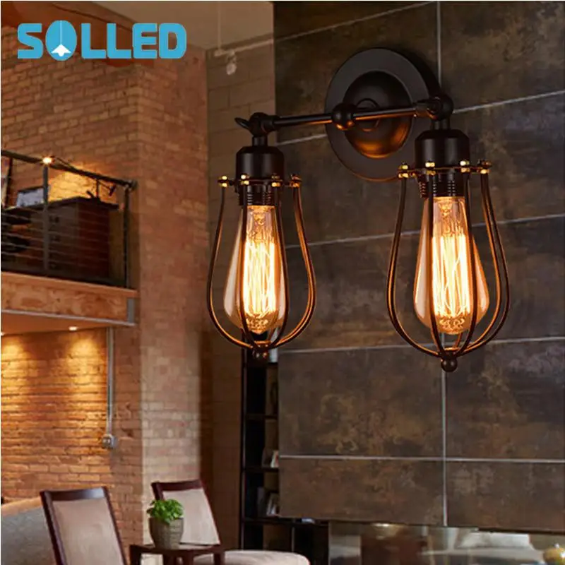 SOL светодиодный Светодиодный Ретро Лофт железная художественная стена лампы