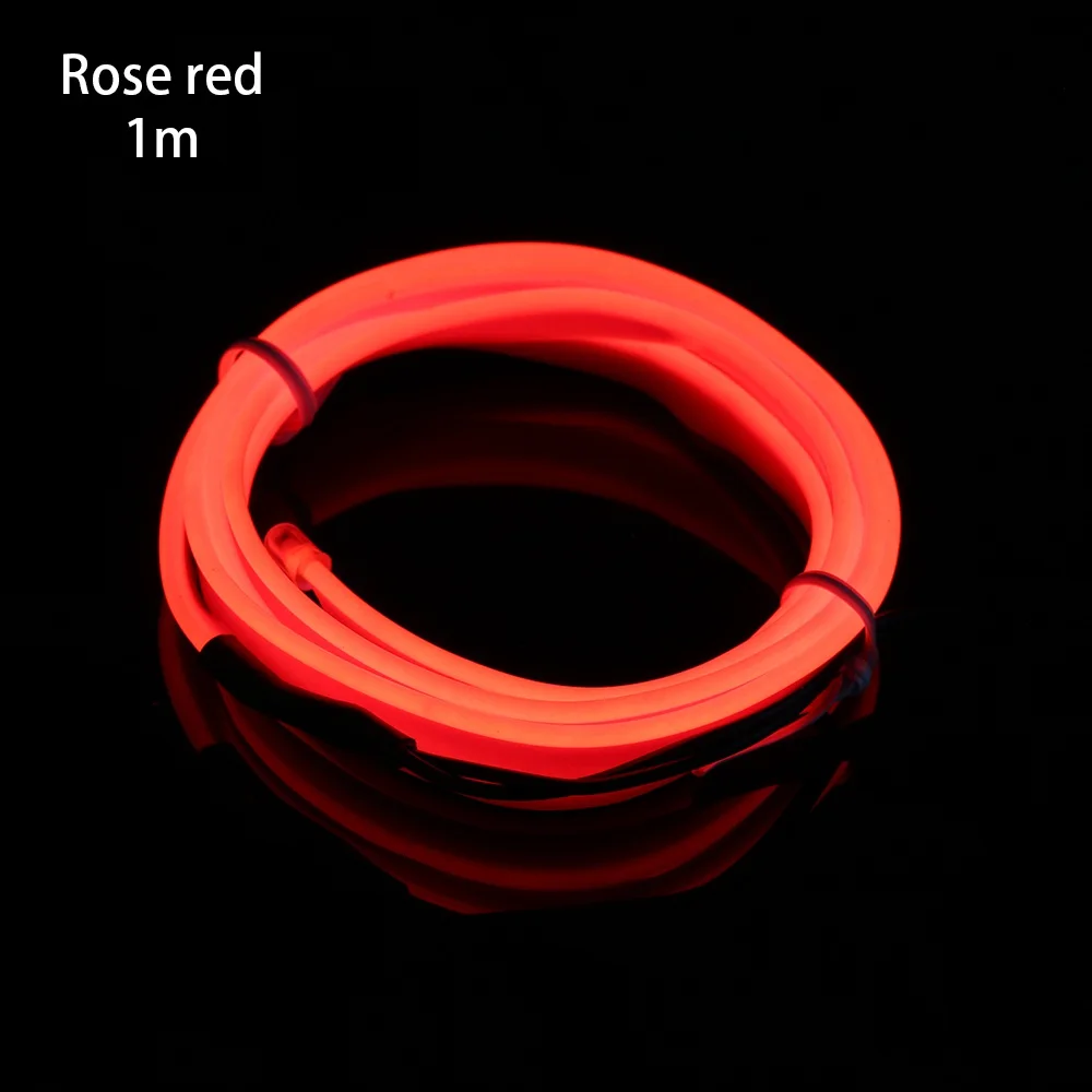 rose red 1 м EL Wire флеш-веревка, трубчатый кабель, Светодиодная лента, гибкая неоновая лампа, светящаяся струнная лампа, светильник для украшения автомобиля, швейная кромка, Стайлинг автомобиля - Испускаемый цвет: rose red