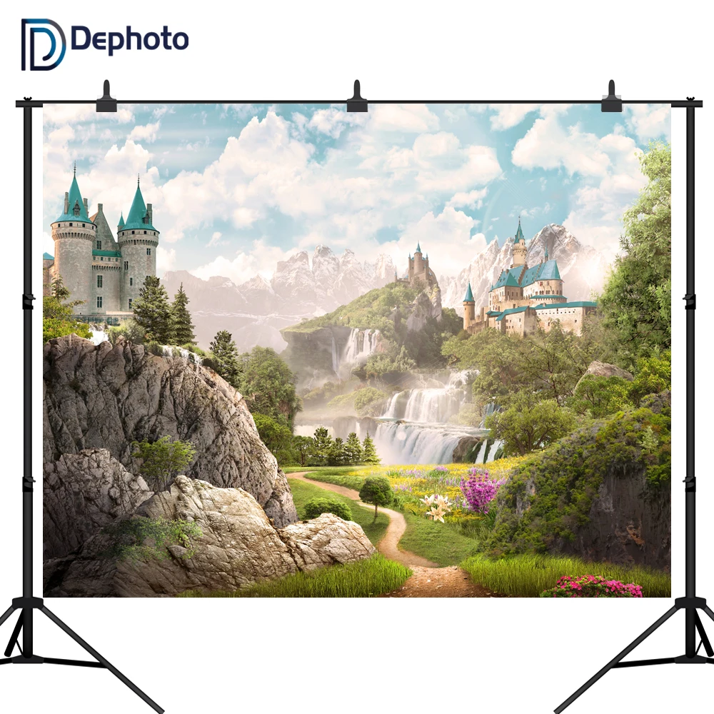 DePhoto photography background mountain castle wonderland sky cloud stone trees natural scenery photo backdrop photophone | Электроника