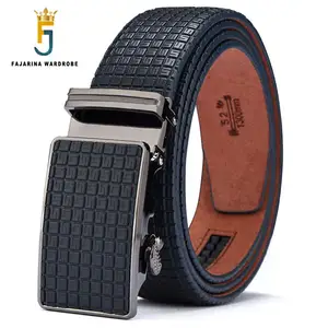 Ремень FAJARINA N17FJ430 мужской из воловьей кожи, дизайнерский пояс в клетку, автоматический Повседневный из металлического сплава, голубой, шириной 35 мм