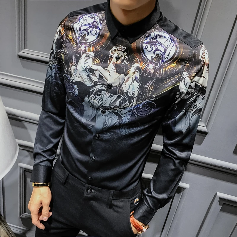 Новое Барокко рубашки мужские роскошные узорчатые вечерние с принтом Camisa Masculina