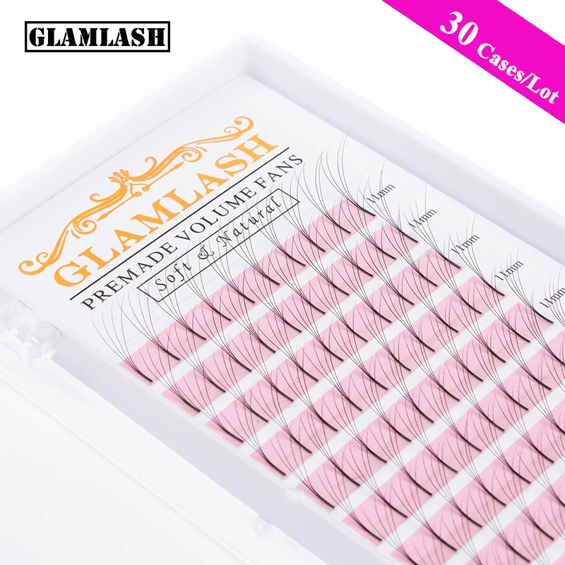 GLAMLASH 30Cases 2D3D4D5D6D Long Stem Lash Premade Russian Volume Fans Mink Eyelash Extensions Makeup