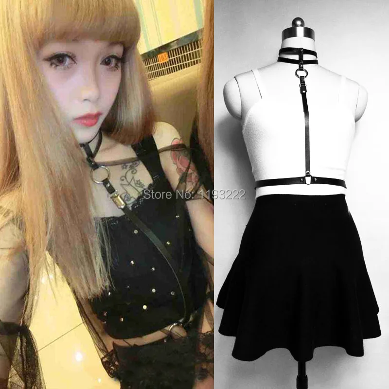 Женский ошейник из натуральной кожи двухрядный ручной работы в стиле Харадзюку