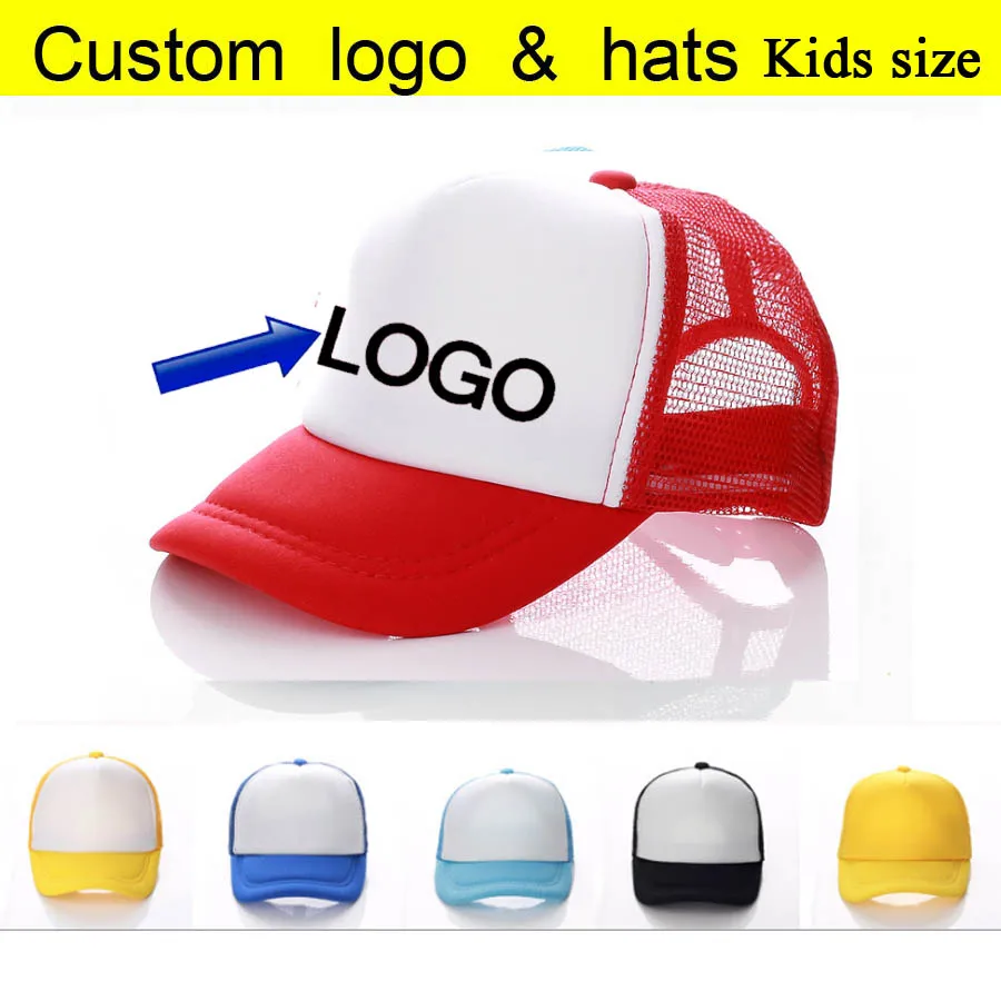 

Wholesale Kids Baseball Caps Printing Letters Hat Children Custom Logo Boys Trucker Cap 2-8 years Girl Summer Net Peaked Hats
