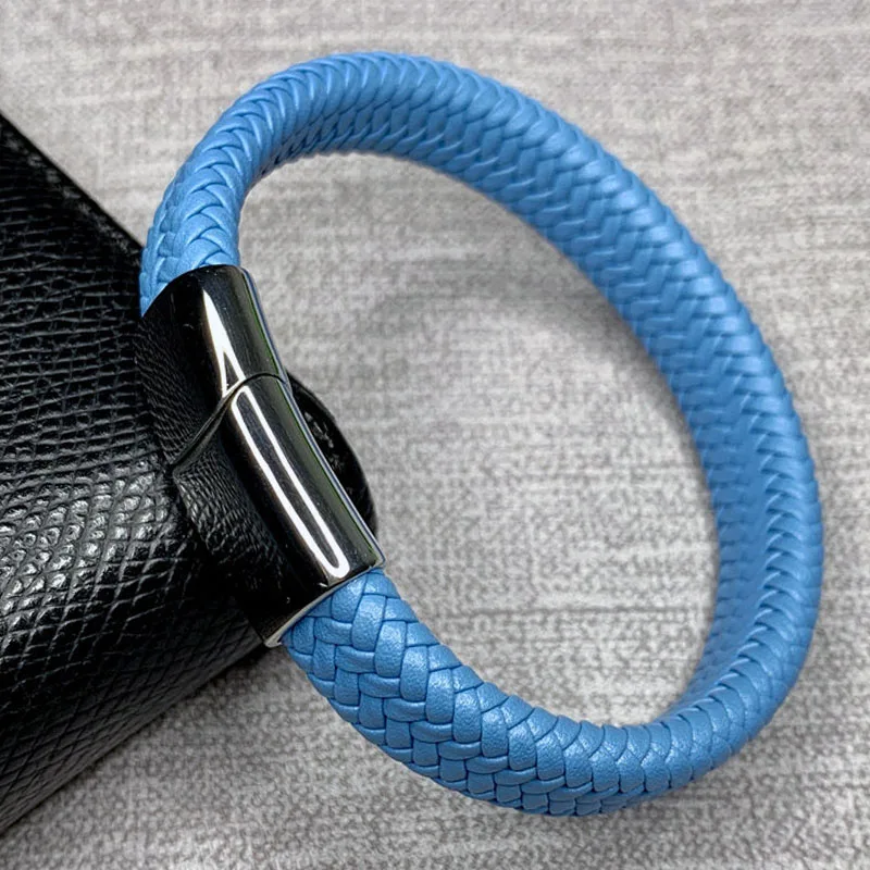 D Silver Clasp Мужской браслет, многоцветные плетеные кожаные браслеты, модные, нержавеющая сталь, магнитная застежка, мужской браслет на запястье,, Pulsera Masculina - Окраска металла: D Silver Clasp