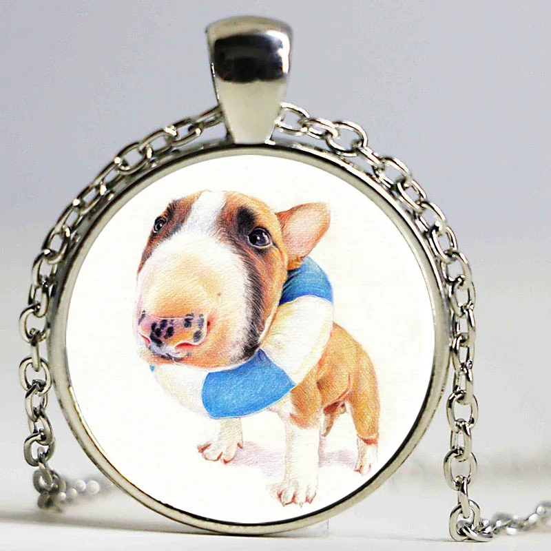 С бультерьером собакой с милыми животными фото стекло на длинной цепочке в стиле