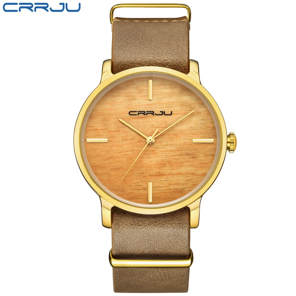 

CRRJU Top Brand Simulation Wooden Women Quartz Watches Men Women Wood Quartz Watch Simple Style Quartz Watches Round With Gift