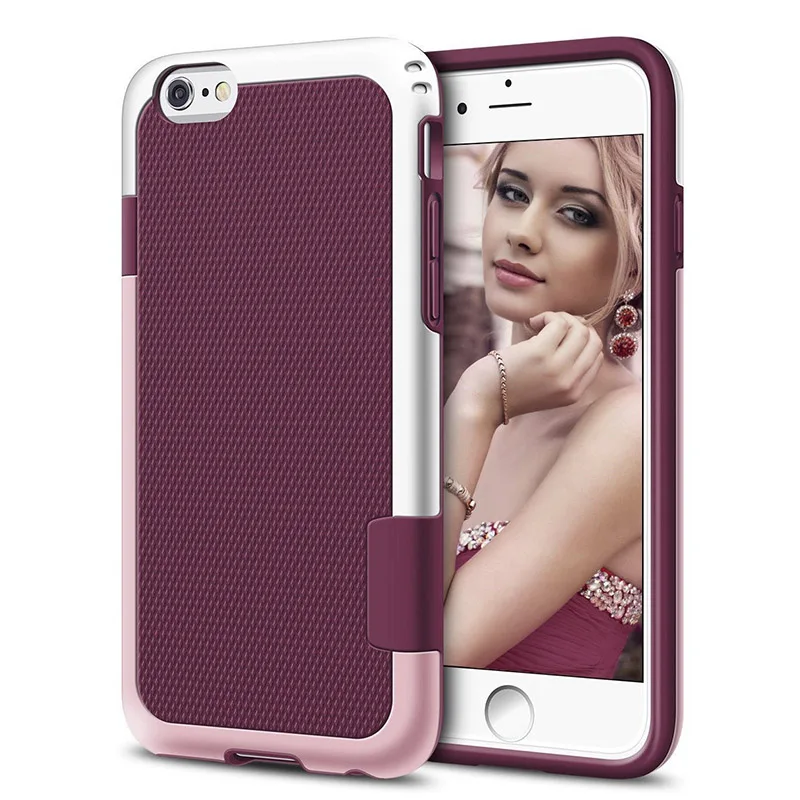Гибридный ПК и Силиконовый противоударный бронированный чехол для iPhone X 8 7 6 6S Plus, Модный Цветной чехол с вышивкой, чехол для телефона s Shell - Цвет: Wine Red