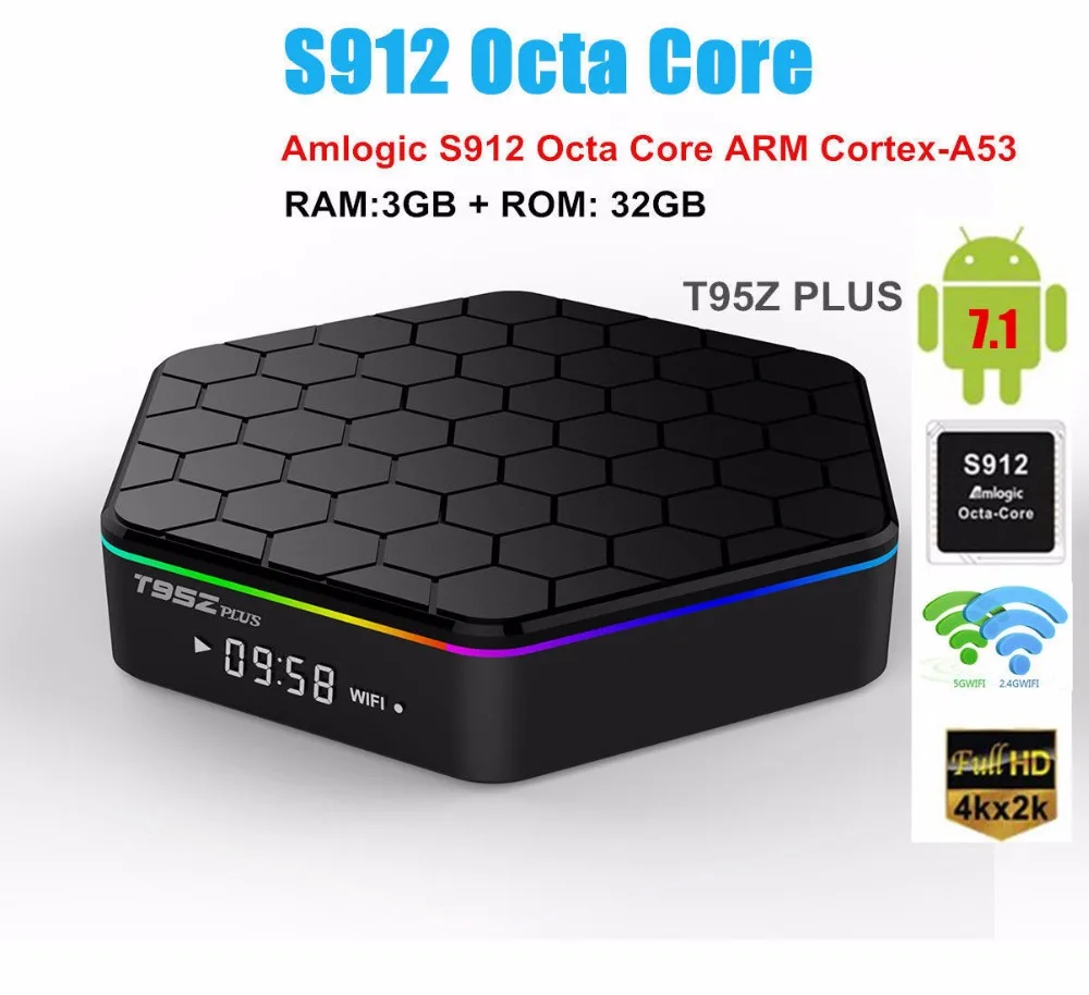ТВ приставка T95Z Plus Amlogic S912 Восьмиядерный Android 7 1 2 4G/5 ГГц Wi Fi 3 Гб/32 ГБ 4K H.265 умная