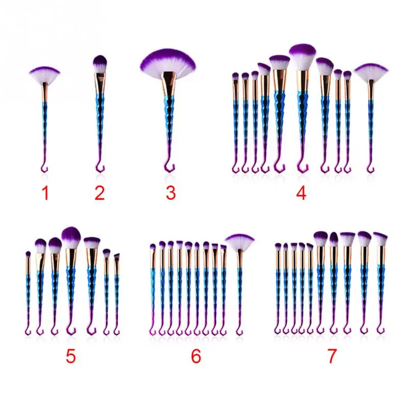 1/7/10Pcs Soft Professional Fan Shape Makeup Brushes Set Drill Hook Colorful Foundation Eyeshadow Eyeliner Brush | Красота и здоровье