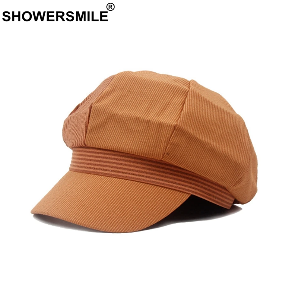 SHOWERSMILE восьмиугольная Женская Полосатая хлопковая кепка Newsboy, женская розовая модная кепка Duckbill, берет, женская летняя шапка для художника