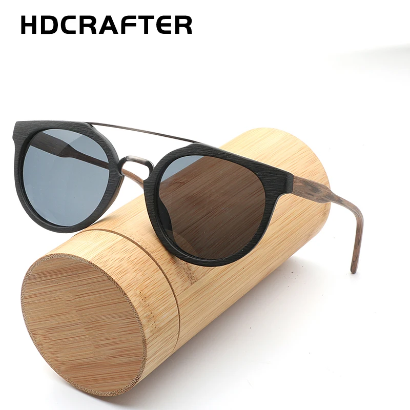 

HDCRAFTER Retro Round Polarized Wooden Sunglasses Mens Classic Brand Designer Original Wood Sun Glasses Women Men Oculos De Sol