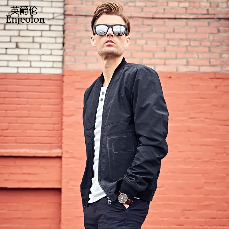 Enjeolon brand casual fashion jackets coat men black solid Mens plus size 3XL coats clothing stand collar Men clothes JK0440 | Мужская