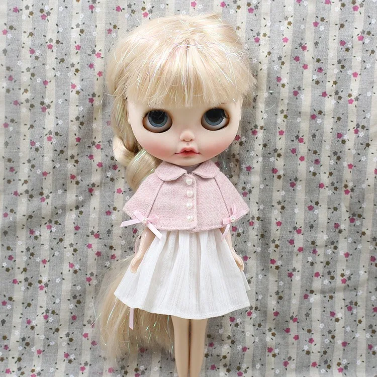 Blyth joint doll icy licca body розовый сладкий плащ и белое платье