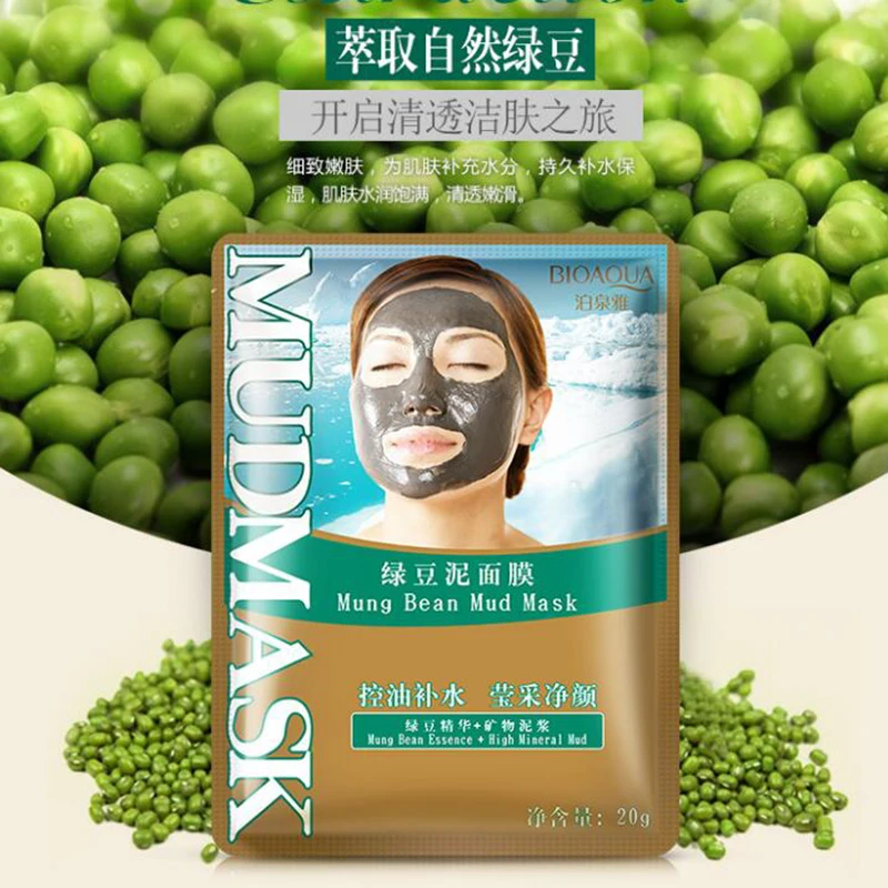 BIOAQUA 1PC Mask Moisturizing Mung Bean Mud Oil Controlling Face Masks Whitening Anti Aging Collagen Essence Skin Care | Красота и