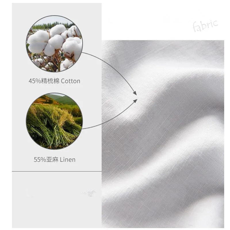 Рубашка мужская из хлопка и льна брендовая сорочка цвета хаки Повседневная