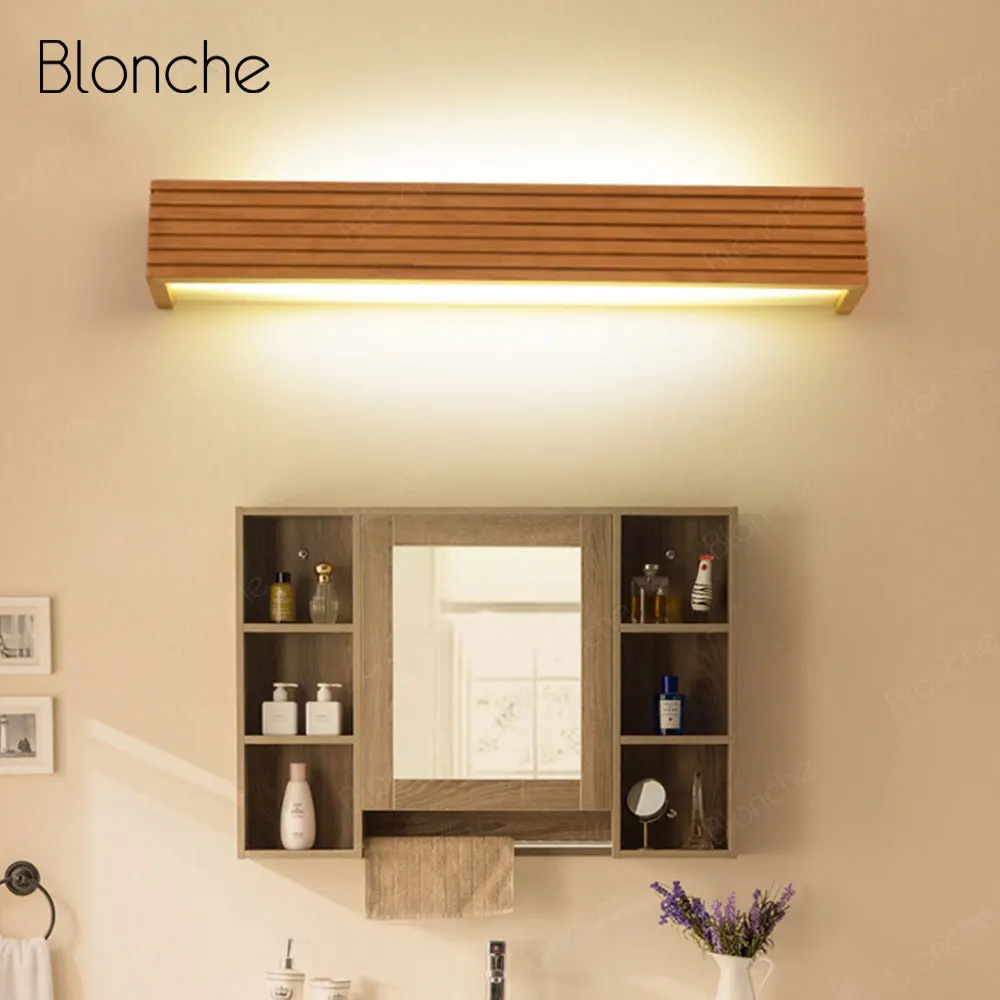 Скандинавский полосатый деревянный настенный светильник для ванной комнаты