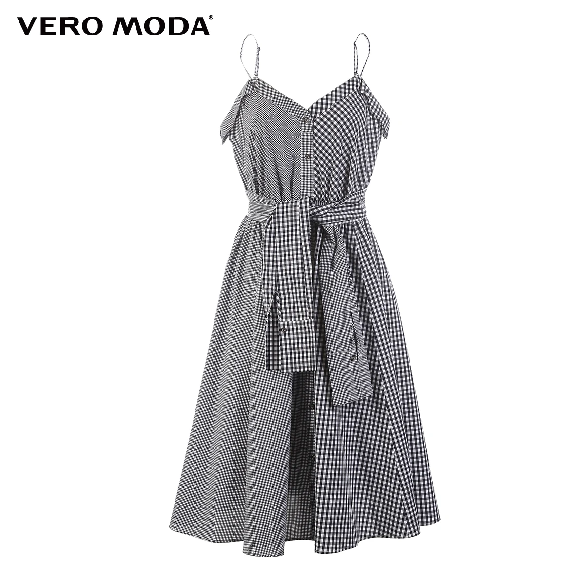 Vero Moda New Women's Cotton Lace-up Plaid Strap Dress | 31927A580